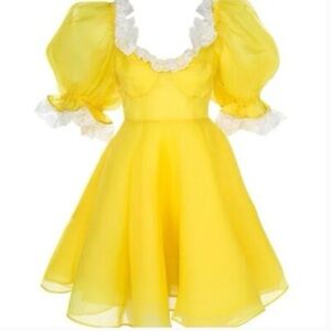 Selkie Sunshine Yellow Parliament dress with Lace Detail